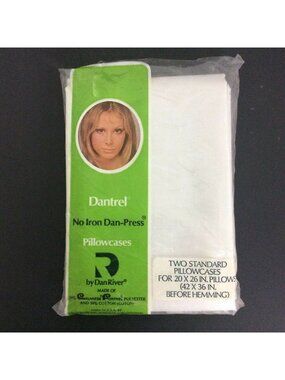 Dantrel No Iron Muslin Standard Pillowcases 20x26 White Vtg 60s New Old Stock